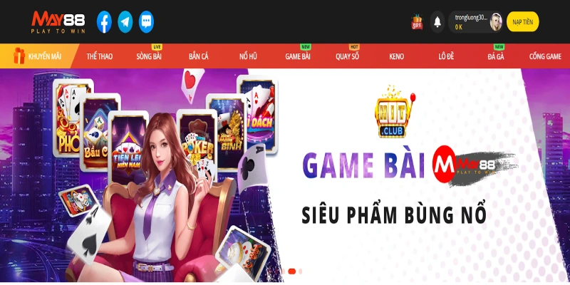 Game bài May88 đa dạng các tựa phổ biến như Poker, Tiến lên, Mậu binh
